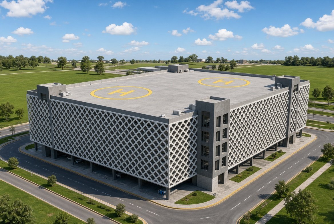 Zenpark parking structure — aerial view